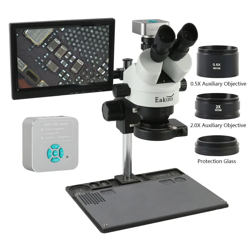 Simul-Focal Industrial Microscope 4K Hdmi - 7X 45X 줌 산업용 동시 초점