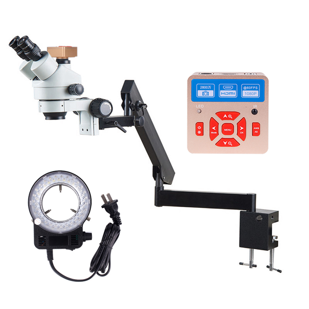 Trinocular Stereo Microscope 7X-45X - 플렉시블 암 고정 클램프 현미경 7X-45X