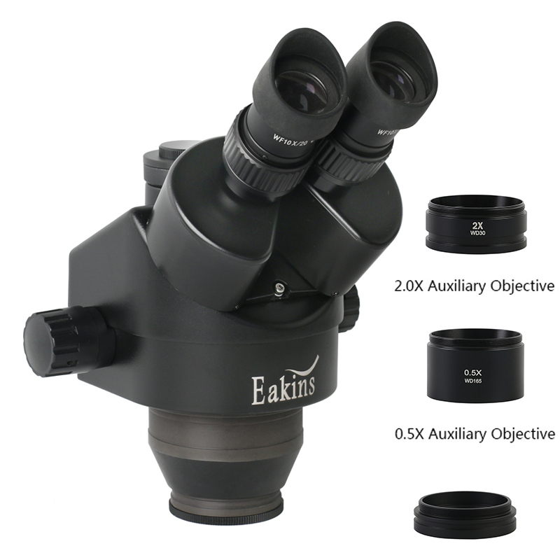 Trinocular Stereo Microscope 7X-45X - 동시 초점 삼안 스테레오 현미경 헤드,