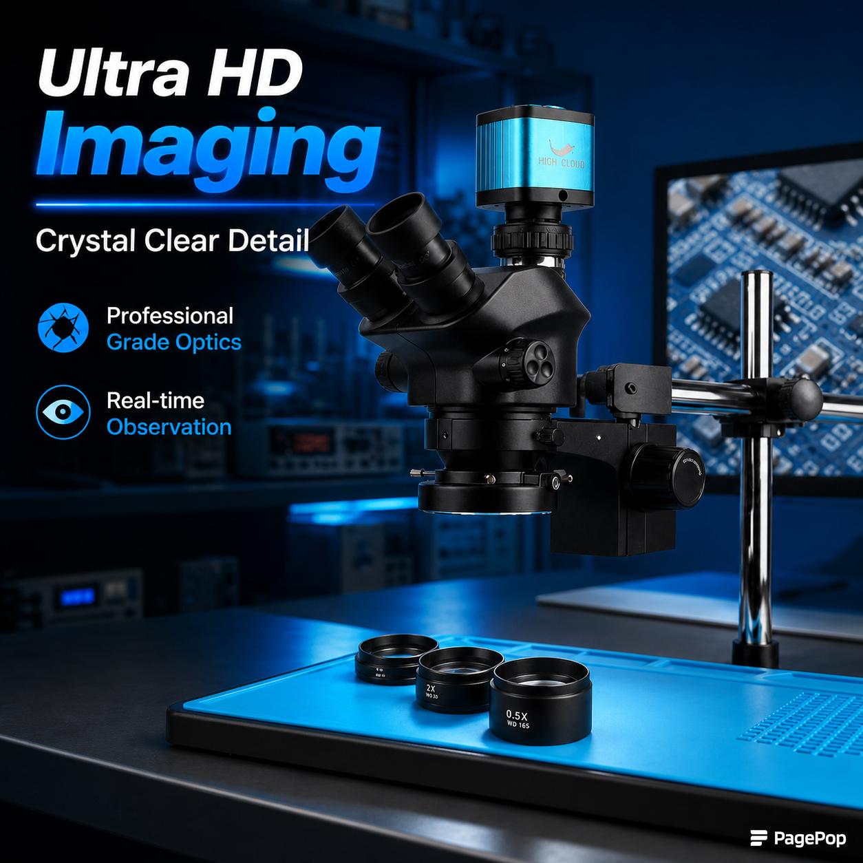 Simul-Focal Industrial Microscope 4K Hdmi - 산업용 실험실 동시 초점 조정 가능