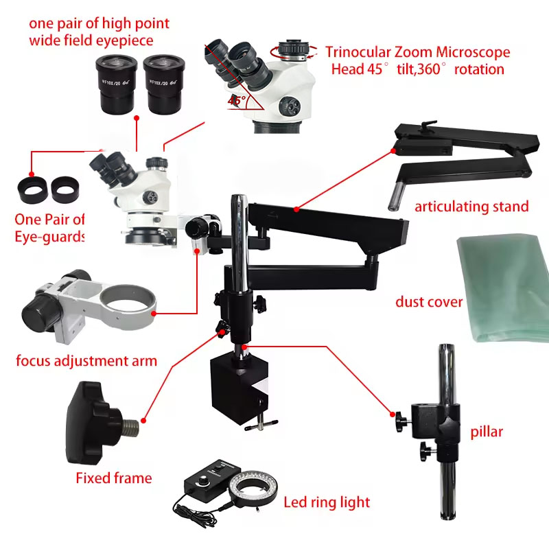 유연한 관절형 암 대형 이동 붐 스탠드 7-50X 삼안 - Articulating Arm Boom Stand Microscope 리뷰 및 가격